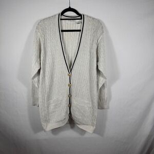 Liz Claiborne Collection Cable Knit Cardigan Duster Sweater Neutral Medium